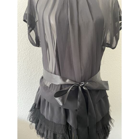 Cristina Gavioli Top  Blouse Tiered Ruffled Tie Front Black - Picture 5 of 16